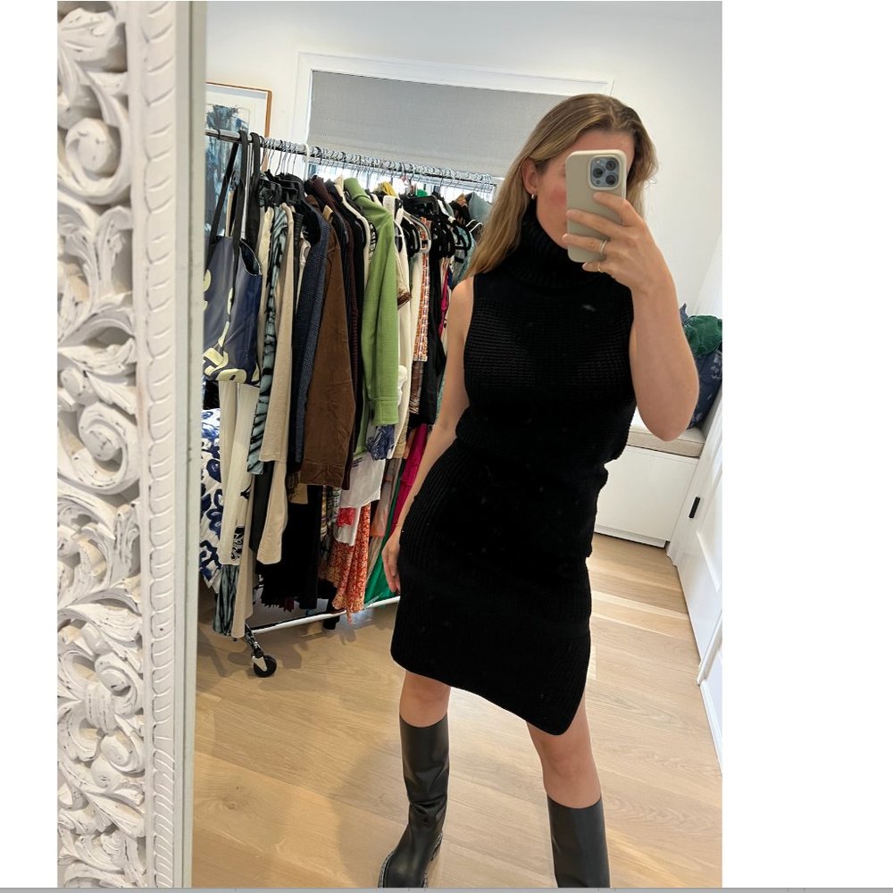 Helmut Lang For Intermix Womens Turtleneck Sweater Dress Slits Wool Blend P